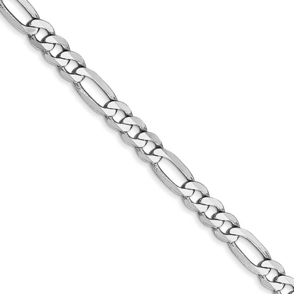 4mm, 14k White Gold, Flat Figaro Chain Necklace, 18 Inch